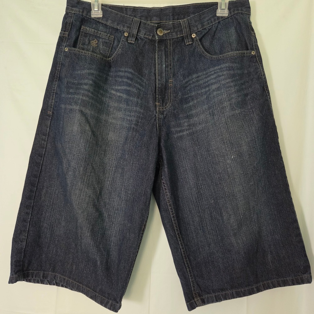 Rocawear Mens Dark Wash Denim Jean Shorts Size 36 Y2K Hip Hop Baggy Streetwear